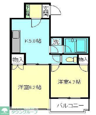 北町マンションKー1(2K/1階)の間取り写真
