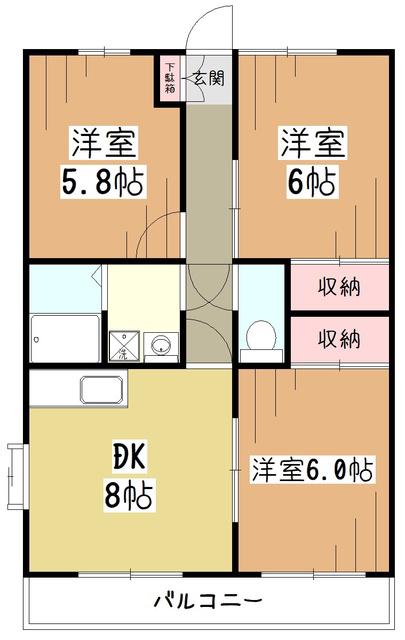 サリール立野(3DK/2階)の間取り写真