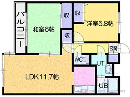 アスティオン上野幌(2LDK/1階)の間取り写真