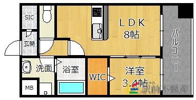 トラストレジデンス博多駅南(1LDK/14階)の間取り写真