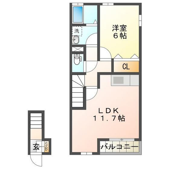 グリーンタウン六番館(1LDK/2階)の間取り写真
