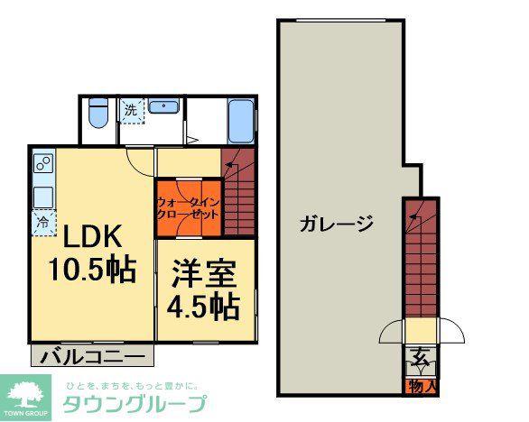 ザ・ハウス天王台 ガレージハウス(1LDK/2階)の間取り写真