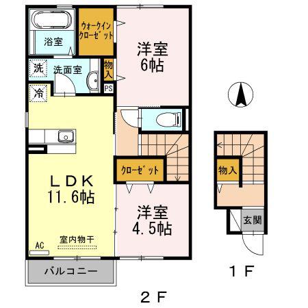 D-ROOM伊勢丘(2LDK/2階)の間取り写真