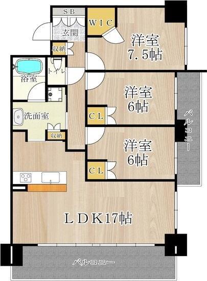 CITY SPIRE難波グレイス(3LDK/9階)の間取り写真