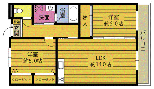 プランドールKIZU(2LDK/2階)の間取り写真