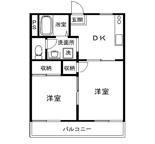 コーポリバーA棟(2DK/2階)の間取り写真