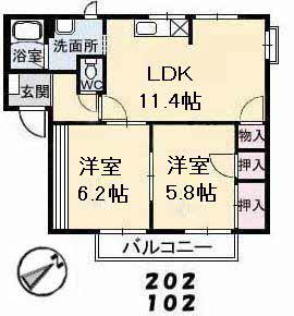 フレグランス川口(2LDK/2階)の間取り写真