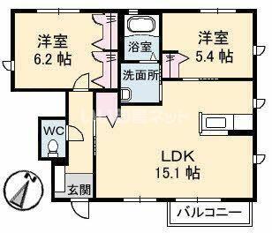 カーサエスペランサ(2LDK/1階)の間取り写真