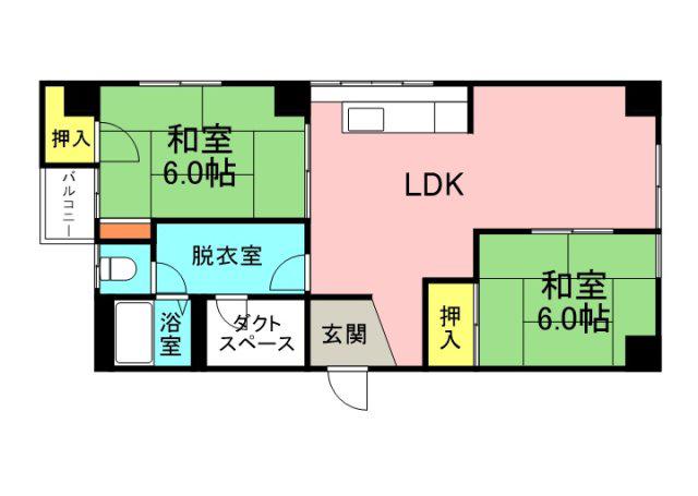 たかのばしハイツ(2LDK/4階)の間取り写真