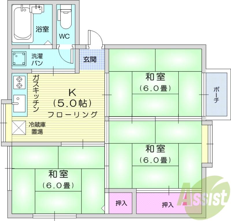 サンパレス幸(3DK/1階)の間取り写真
