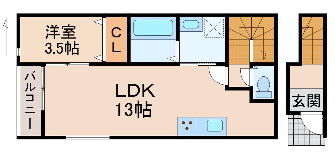 SOLIS北新(1LDK/2階)の間取り写真