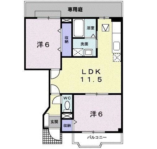 サンウエスト2(2LDK/1階)の間取り写真