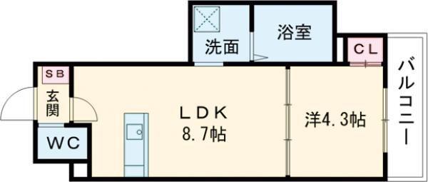 AXIA CITY 神戸松原(1LDK/1階)の間取り写真