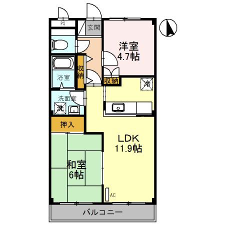 アメニティハイツII(2LDK/1階)の間取り写真