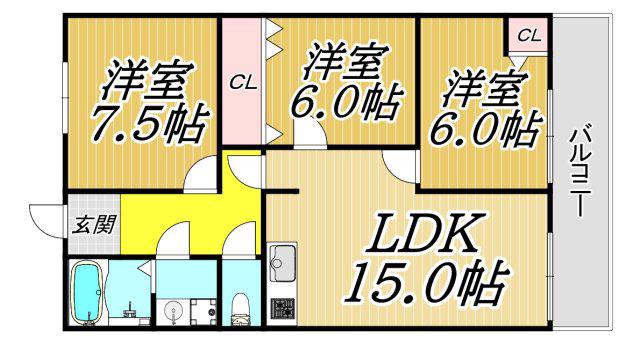 シャトー塚口C棟(3LDK/4階)の間取り写真