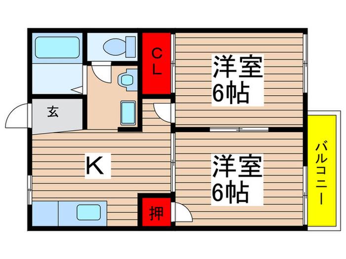 ウィンドコートA棟(2K/2階)の間取り写真