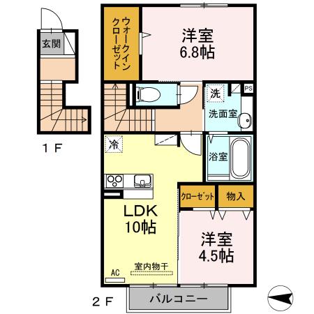 グリーンパーク市原A棟(2LDK/2階)の間取り写真
