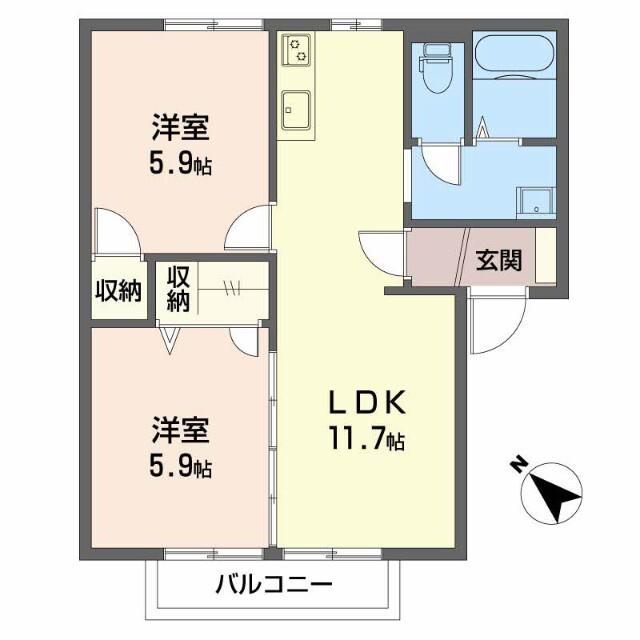 フローレンス天神 D(2LDK/1階)の間取り写真