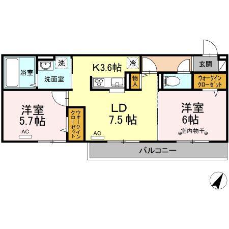 ヒルズライフ B棟(2LDK/3階)の間取り写真