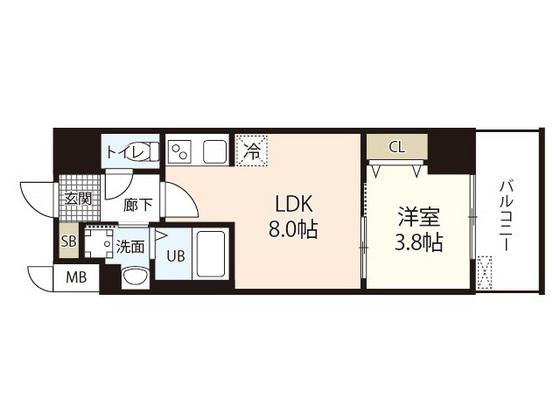 S-RESIDENCE表町(1LDK/3階)の間取り写真