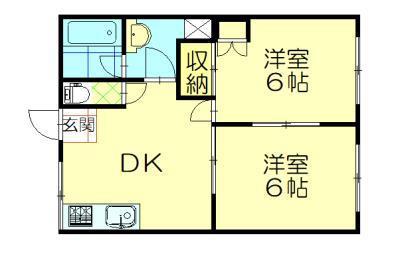サンヴィレッジ八橋D棟(2DK/1階)の間取り写真