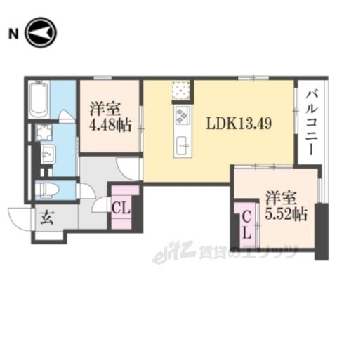 グラン・リシェス六角(2LDK/3階)の間取り写真