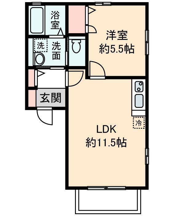 ROSE COURT B(1LDK/2階)の間取り写真