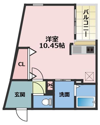キャルムコート星田2番館(1K/2階)の間取り写真