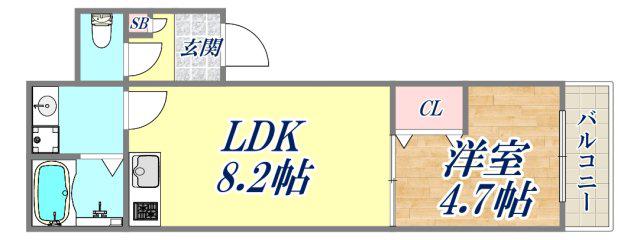 アバンティオ武庫之荘(1LDK/1階)の間取り写真