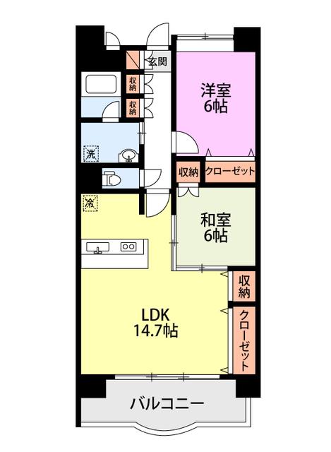 フェリシア柳都(2LDK/3階)の間取り写真