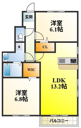 アルミック山荘C棟(2LDK/1階)の間取り写真