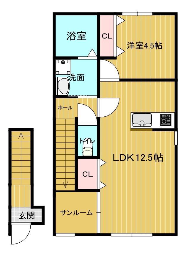 TIARA SINKURASHIKIB棟(1LDK/2階)の間取り写真
