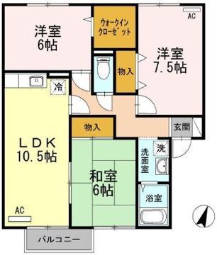 セジュール岡本 F棟(3LDK/1階)の間取り写真