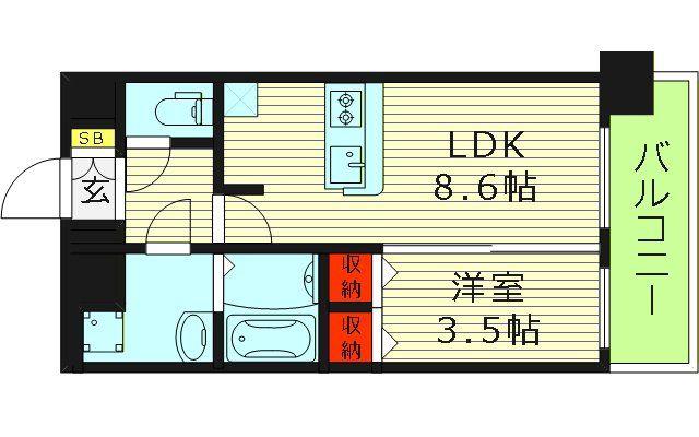 プレサンス京橋GREEN YARDアルミラ(1LDK/8階)の間取り写真