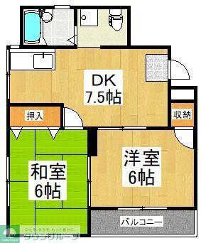 ハイツ遊歩道(2DK/3階)の間取り写真