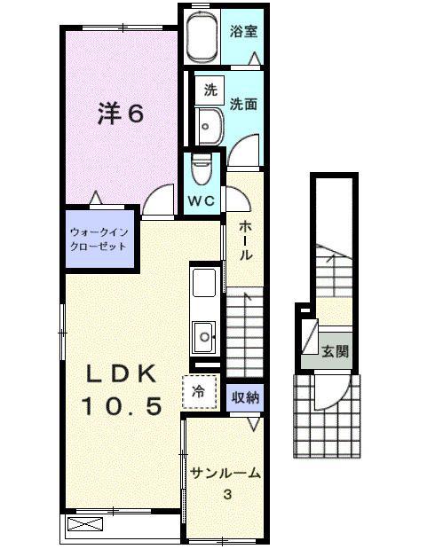 フェリーチェ東天王町I(1LDK/2階)の間取り写真