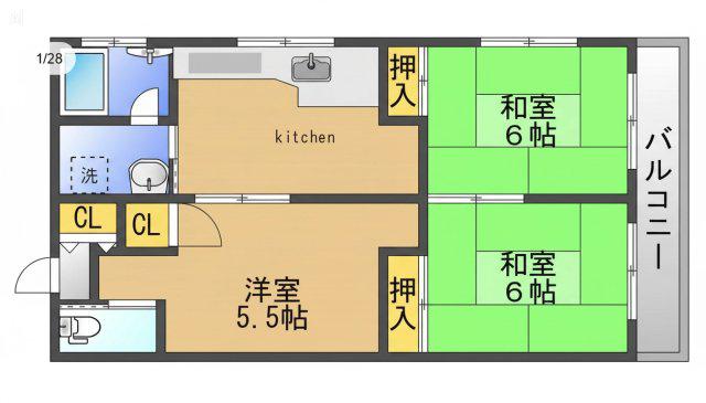 宮城荘(3K/2階)の間取り写真