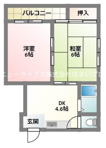 秀和ハイツ2(2DK/4階)の間取り写真
