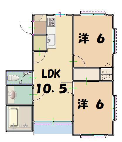 ハーモニーハイツE(2LDK/1階)の間取り写真