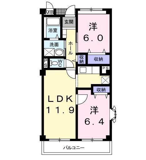 グラシュー(2LDK/2階)の間取り写真