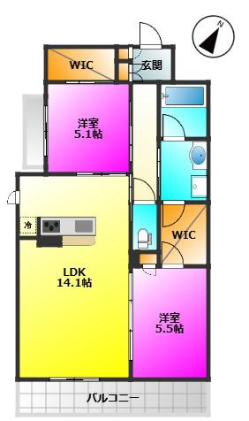 S-ROOM曰佐西館(2LDK/3階)の間取り写真