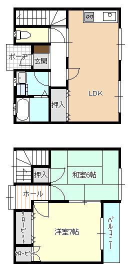 出水テラスハウス(2LDK/2階)の間取り写真
