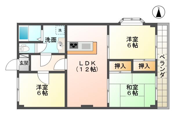 レイクサイドキミガサワ(3LDK/2階)の間取り写真