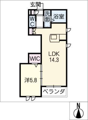 ロワール恵方(1LDK/2階)の間取り写真