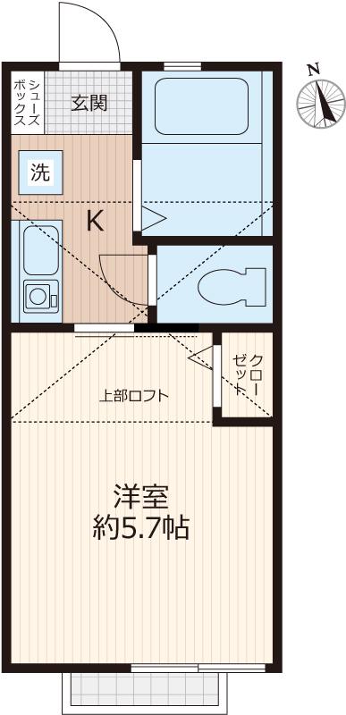 ジーエーヒルズ保土ヶ谷A棟(1K/2階)の間取り写真
