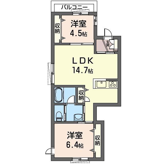 フォークフラッツ代々木上原(2LDK/2階)の間取り写真