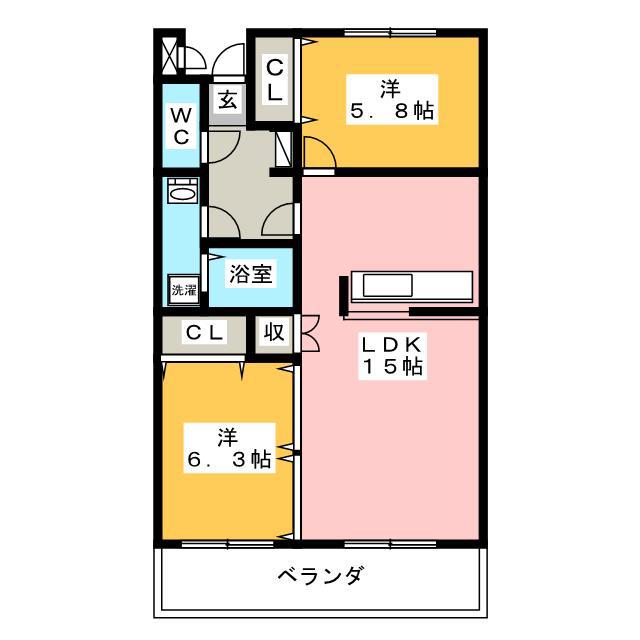 プレズィールMORI(2LDK/1階)の間取り写真