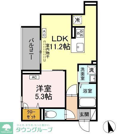 D BLESS横濱赤門通(1LDK/2階)の間取り写真