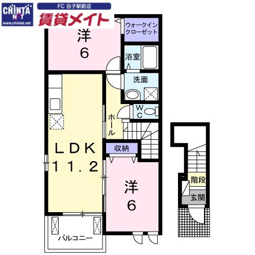 ミルキーV(2LDK/2階)の間取り写真