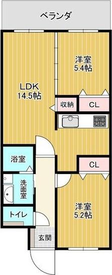 シエーヌ ビラージュII(2LDK/3階)の間取り写真